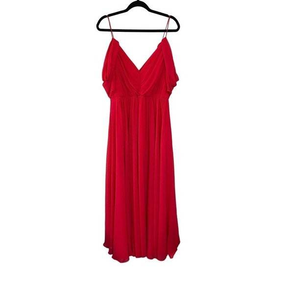 BADGLEY MISCHKA chiffon cold shoulder formal maxi bridesmaid gown red size 10 - Picture 1 of 5